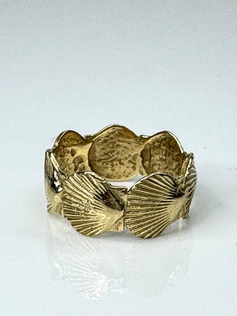14k Yellow Gold 9.3mm Sea Clam Shell Eternity Band Ring Size 8 Jr1730